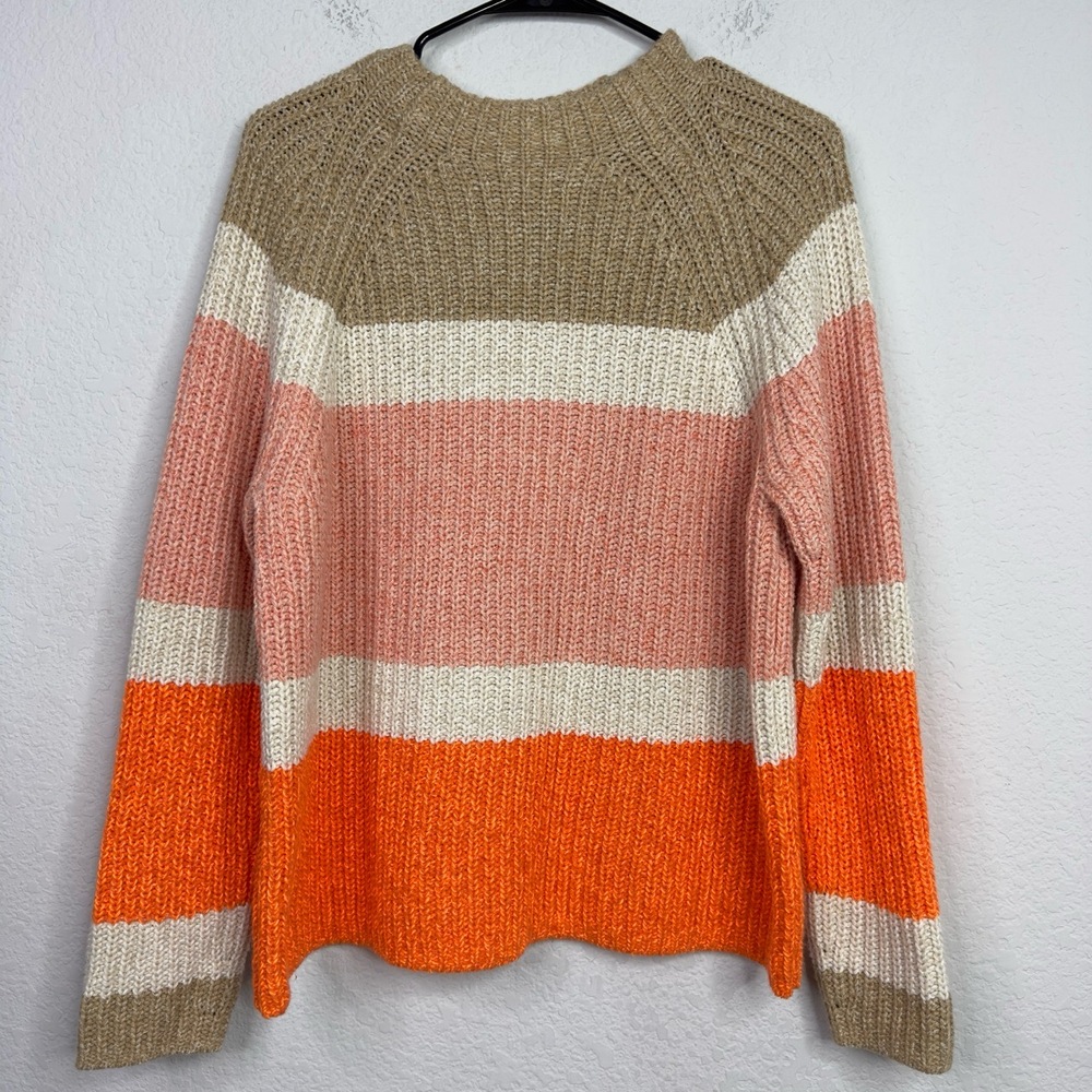 Oui Sweater Womens 10 Colorblock Striped Ribbed Knit Casual Cozy Boho Minimalist